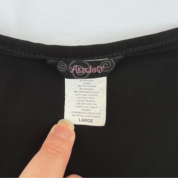 VTG 90s Anxiety Black and White Tie Back Short Sleeved Blouse, L - Picture 5 of 5